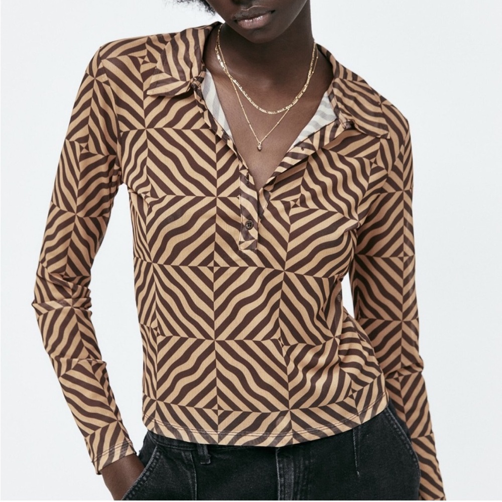 Zara Printed Sheer Geometric Top NEW Small